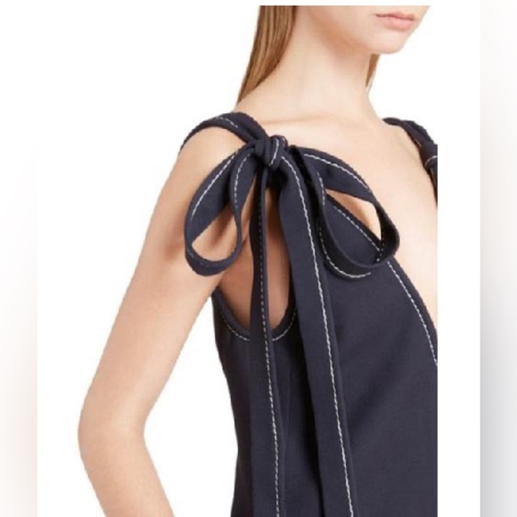 Zow Zow Shoulder Bow Mini Dress Navy Blue Small Similar To Chloé Dress Rare Find - Picture 3 of 16